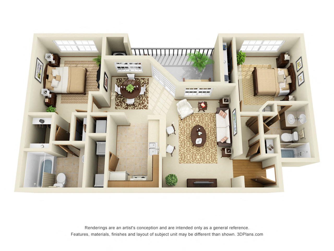 Floor plan for 2 beds, 2 baths, 1150 sqft